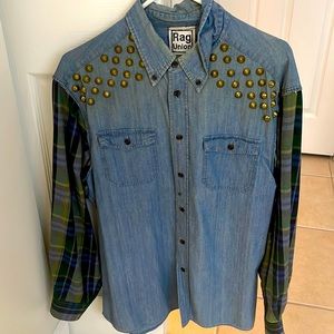 button up denim shirt with a different sleeve style.